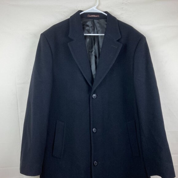 Michael Kors Mens 46R Black 80% Wool Nylon Trench Dress Over Coat Button Down - Picture 2 of 7